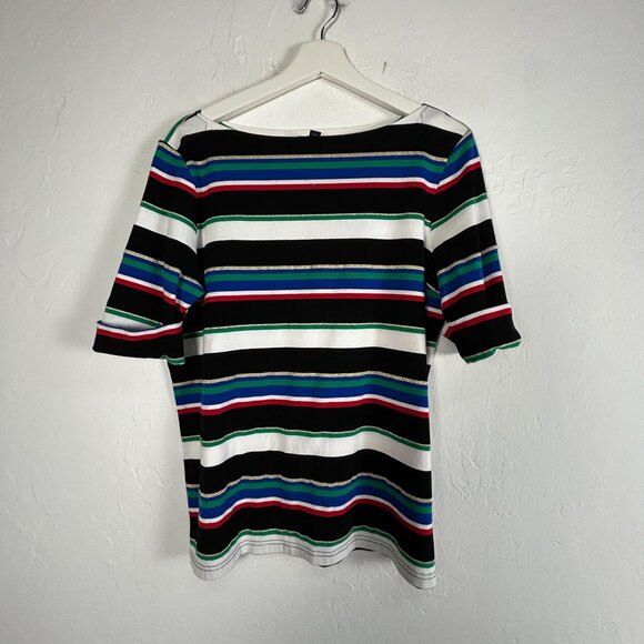 Lauren Ralph Lauren Womens Striped Short Sleeve Bota Neck Knit Top 1X Multicolor - Picture 1 of 8